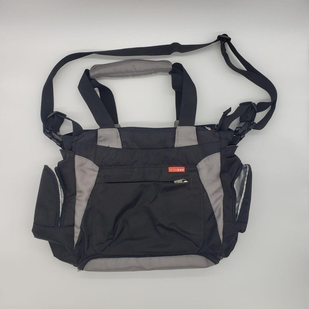 Skip Hop Duo Diaper Bag Black Gray Messenger Tote with Changing Pad